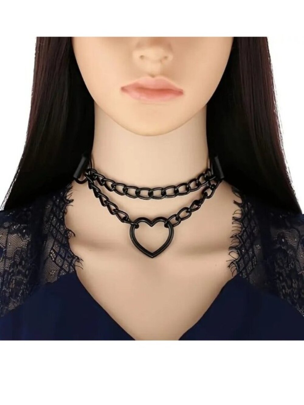 Heart Chain Choker Necklace Collar Black Leather Emo Goth Scene Sexy Rave Edgy